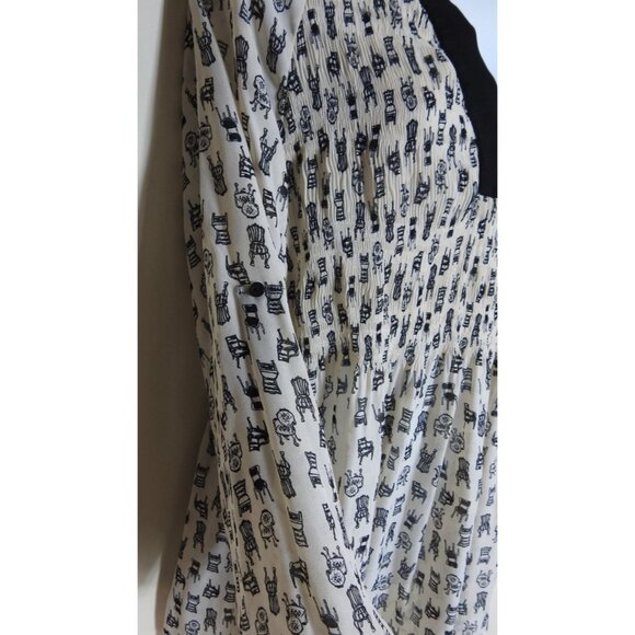 Sunny Leigh Womenβs Smocked Tunic Top Size XL Black Chair Print LS Semi Sheer - Picture 8 of 16